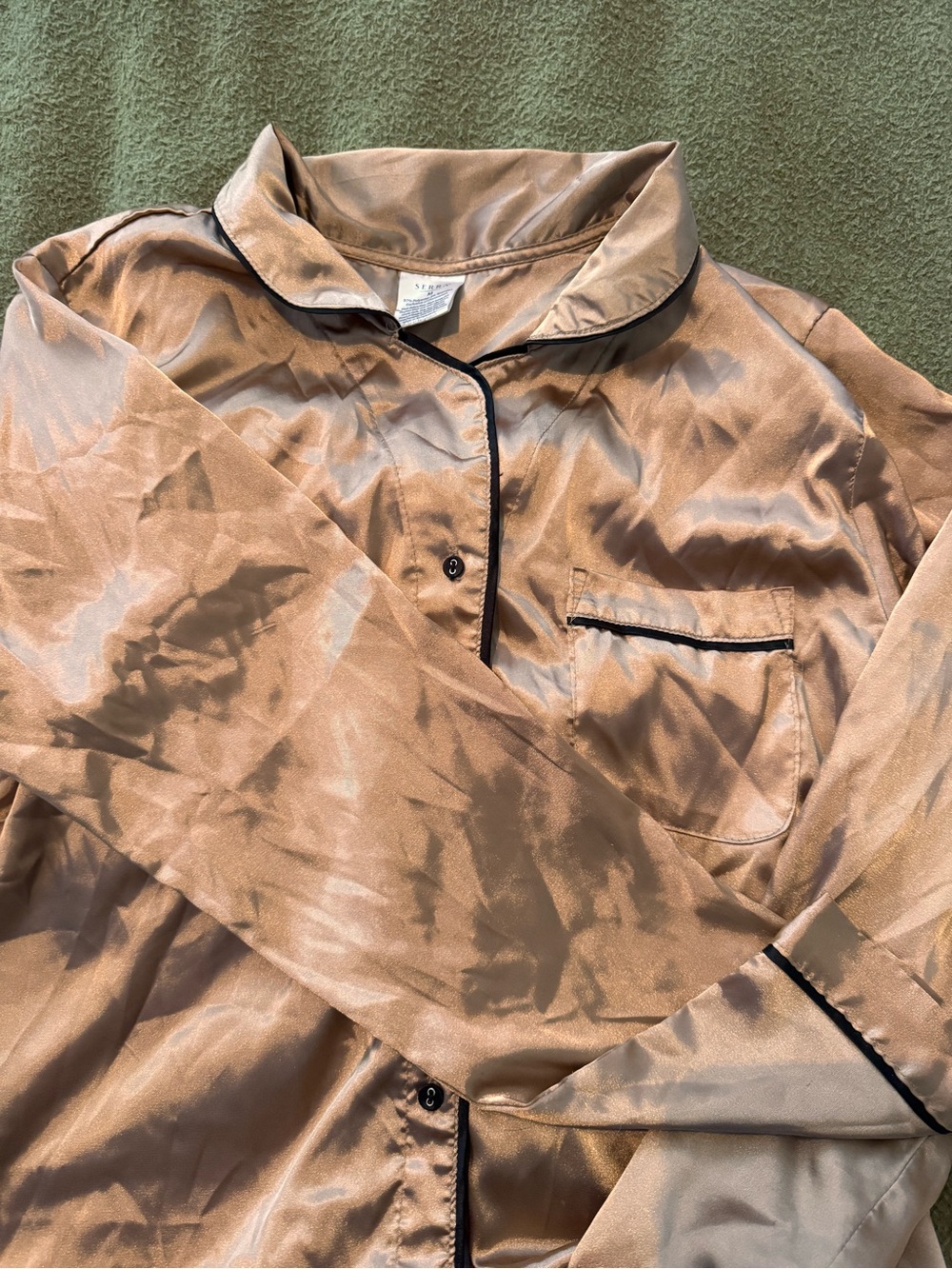 Serra Satin Taupe Pajama Set with Black Piping - Picture 10 of 11